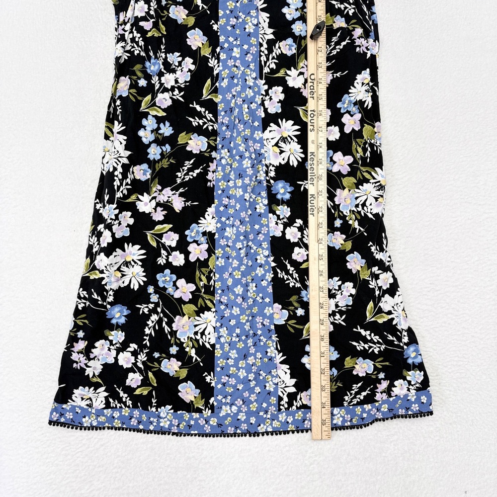 J Jill Dress Sz Small Petite Black Blue Floral Sleeveless Shift Heirloom Daisies - Picture 9 of 9